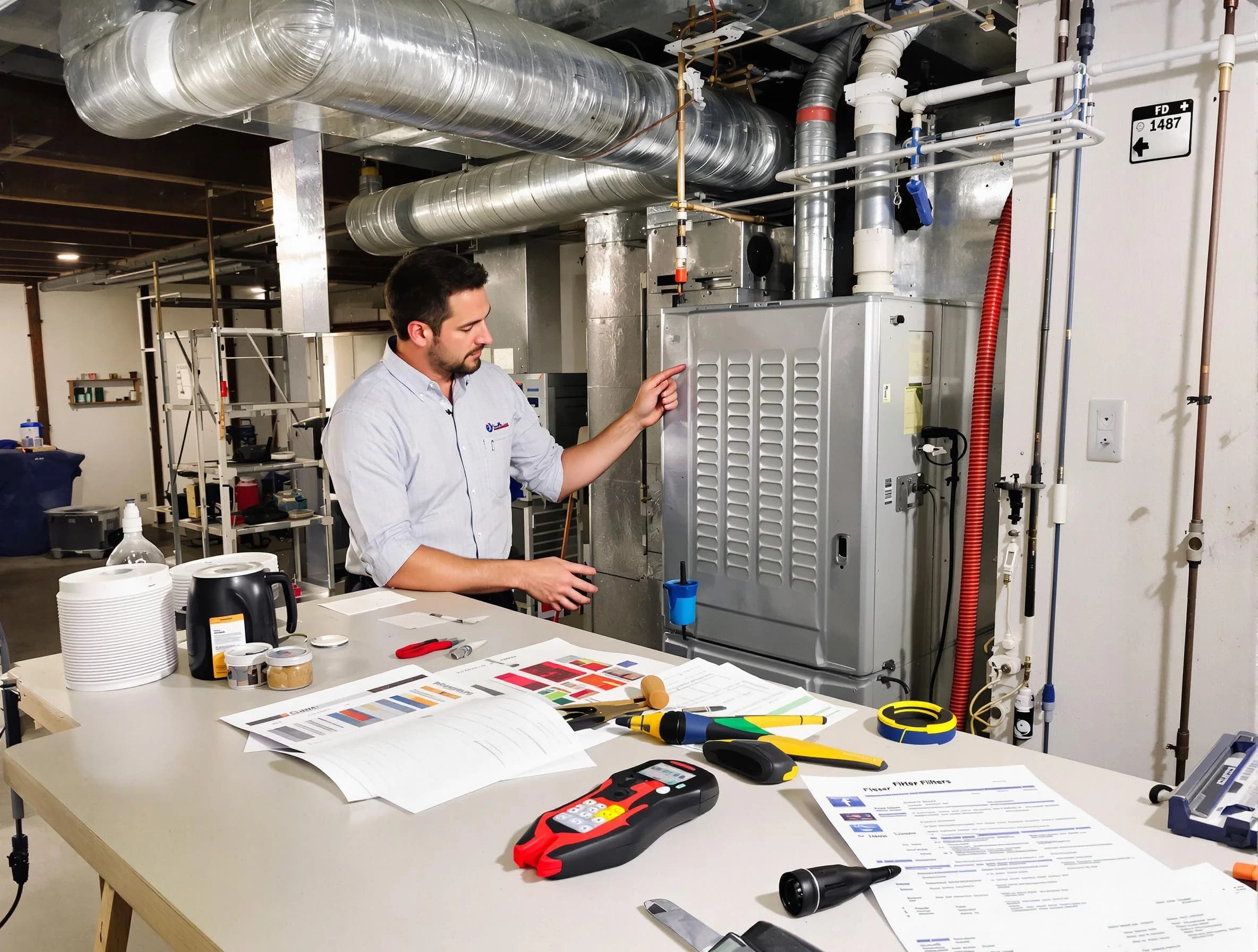 Bellevue Air Duct Cleaning inspector conducting detailed filter system evaluation using professional diagnostic tools in Bellevue