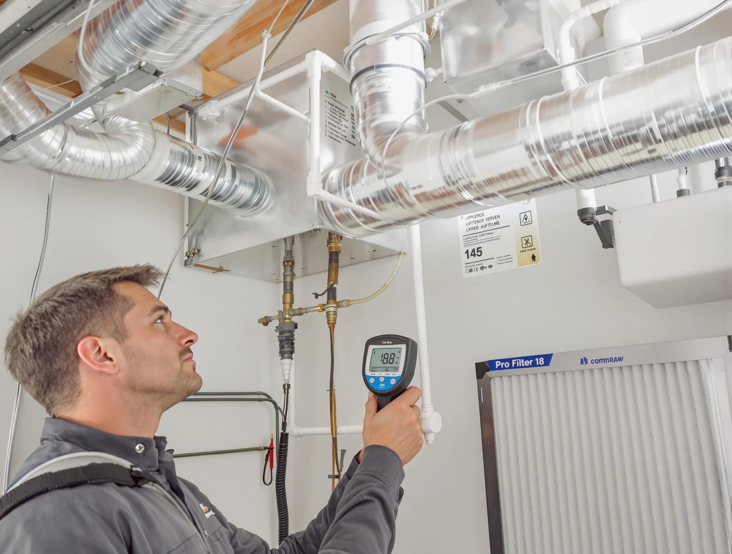 Bellevue Air Duct Cleaning expert conducting detailed filter system inspection using diagnostic tools in Bellevue