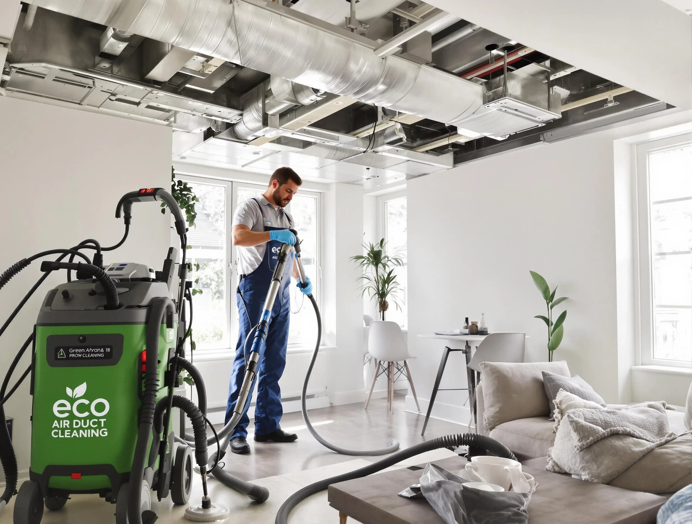 Bellevue Air Duct Cleaning technician performing eco-friendly duct cleaning using sustainable methods in Bellevue