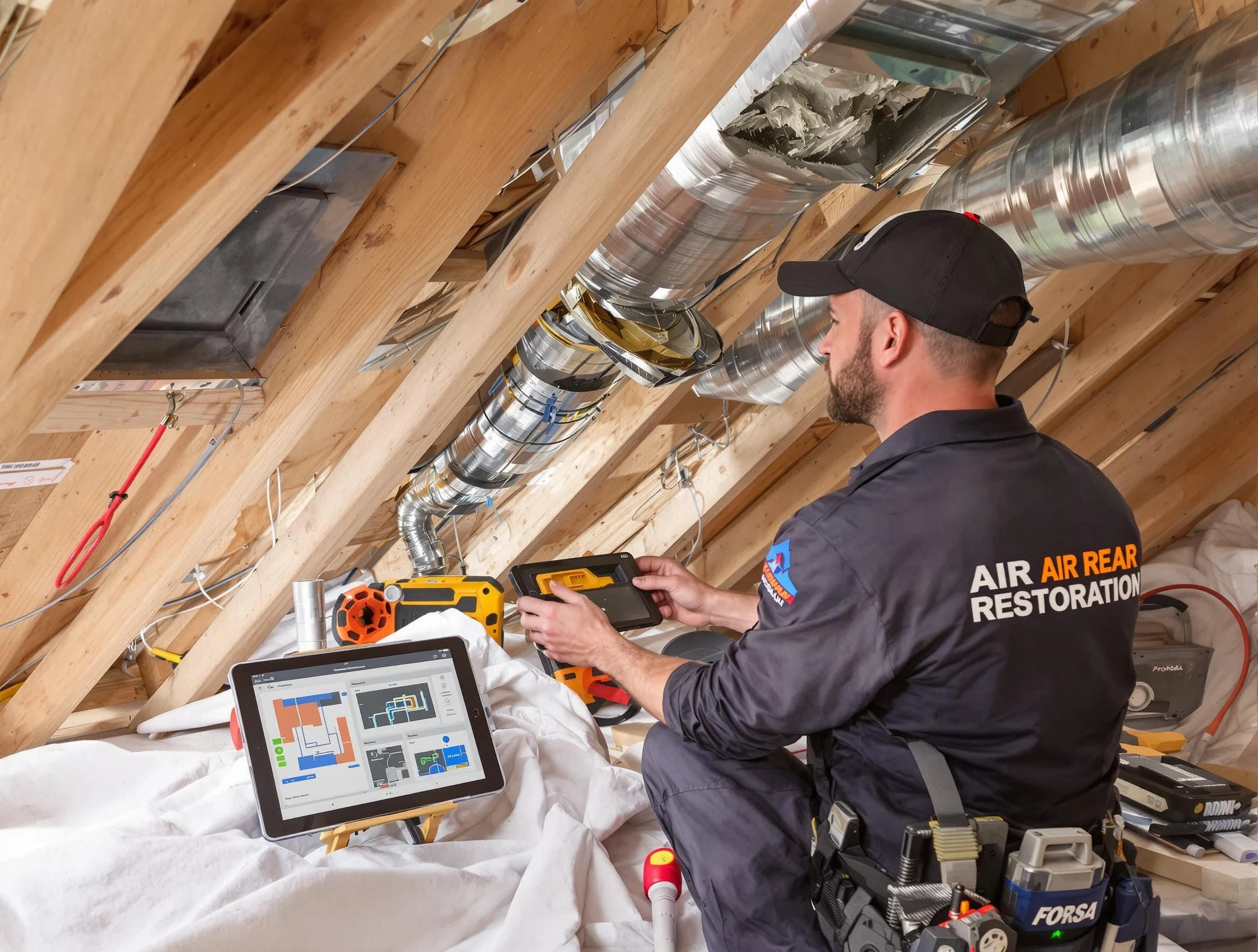 Bellevue Air Duct Cleaning technician performing precise duct repair work in Bellevue