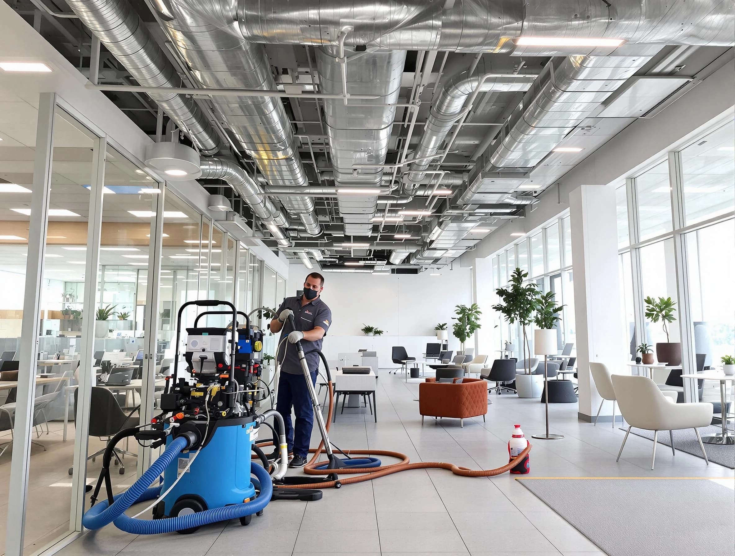 Bellevue Air Duct Cleaning team conducting comprehensive commercial duct cleaning at a business location in Bellevue