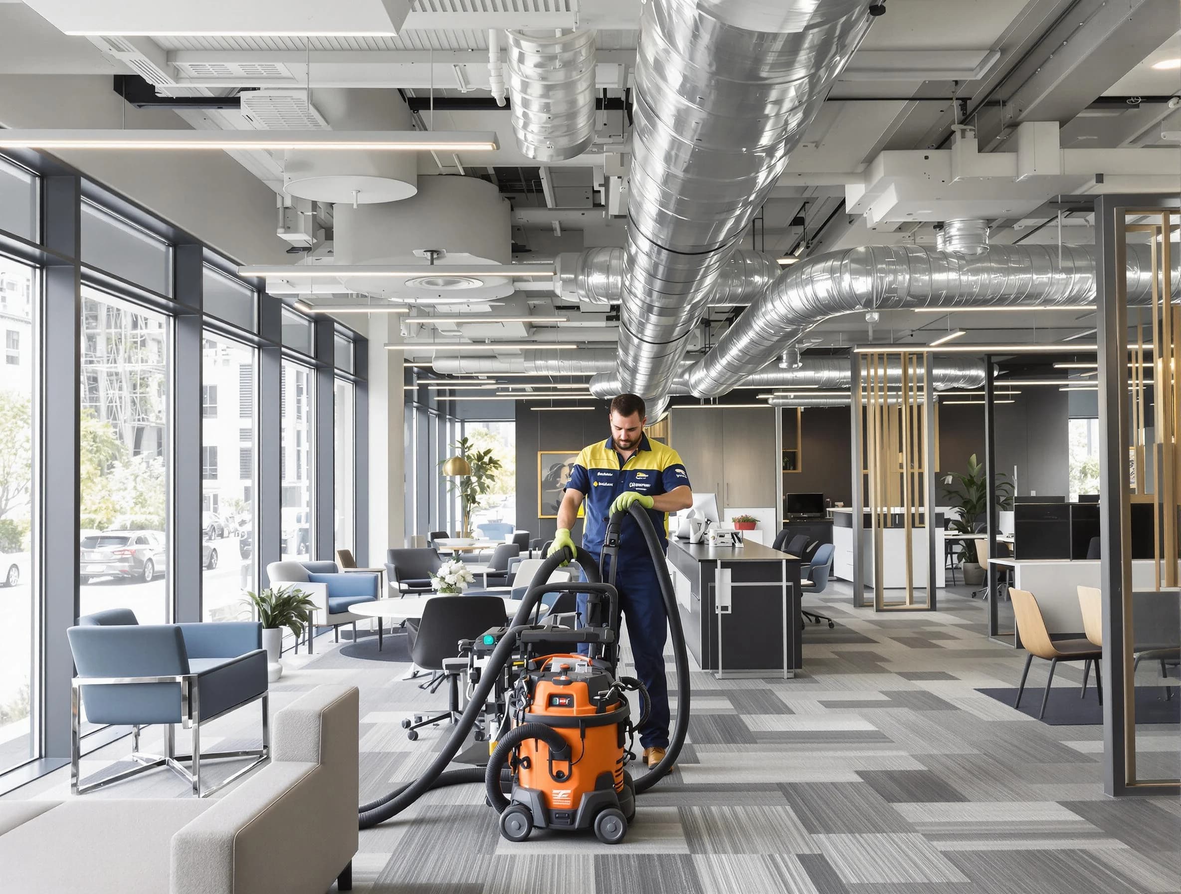 Bellevue Air Duct Cleaning team performing thorough commercial duct cleaning at a Bellevue business center